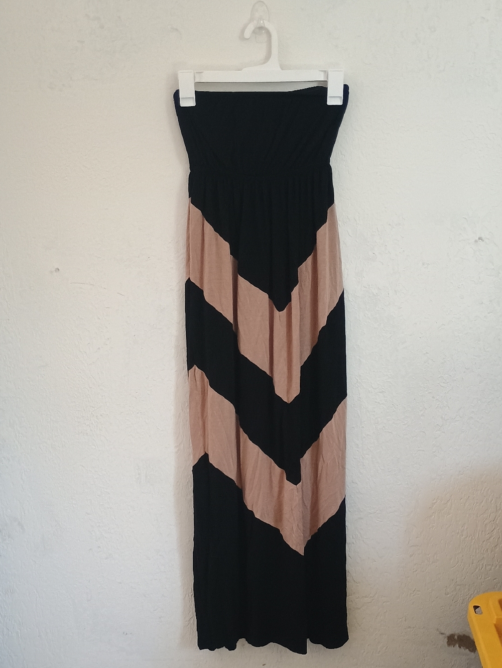 Popular Basics Black and Beige Chevron Maxi Dress Strapless